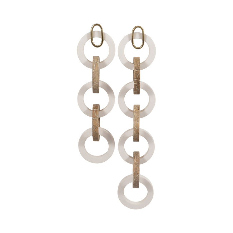 Objets décoratifs muraux décoratifs pour la maison - Chaînes de sculpture murale blanches et dorées avec motif de cercles liés - Statues modernes pour décorations de cuisine ou décorations pour salon, ensemble de 2 - 35 po, blanc et or