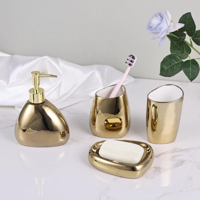 Elegant 4-Piece Electroplated Ceramic Bathroom Set