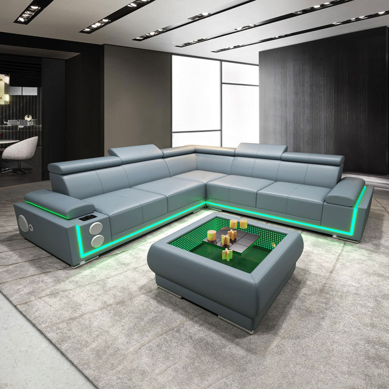Canapé modulaire rembourré 5 pièces Gazmor, Bleu-gris