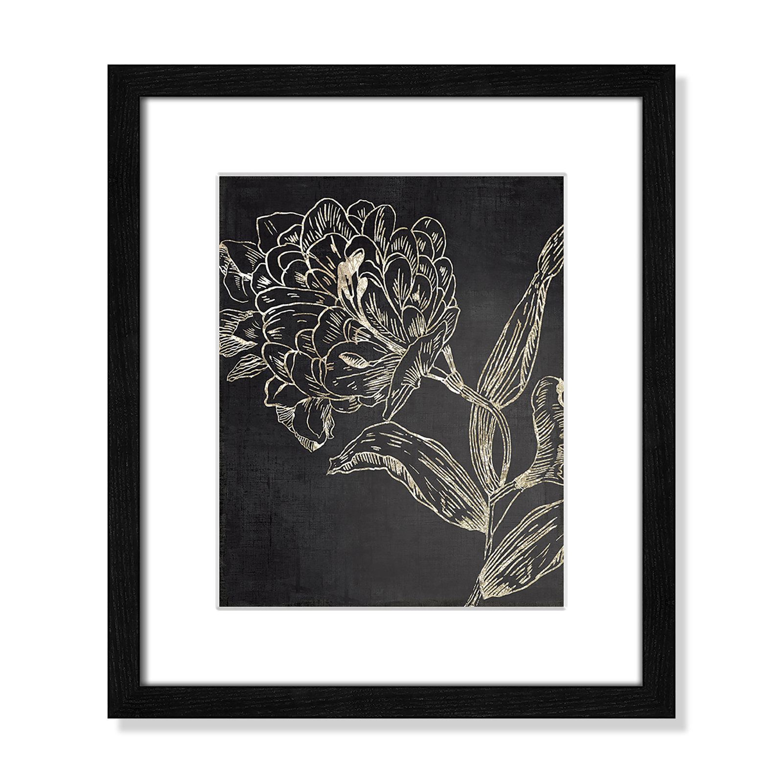 Clarendon "Golden Flower Folklore II" Print, 15" H x 13" W, Black Wood Grain