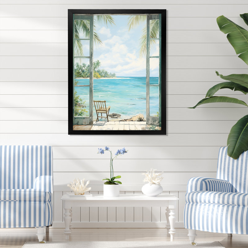 Windows at the beach II - Coastal Windows, reproduction d'art encadrée, H 20 po x l 12 po x P 1 po, Cadre simple noir