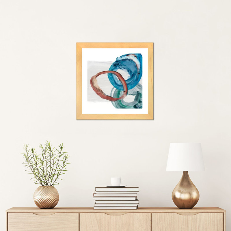 «Overlaps Rings I» par Ethan Harper - reproduction d'art, Blanc, H 16 po x l 16 po x p 1 po, Toile avec cadre en bois beige