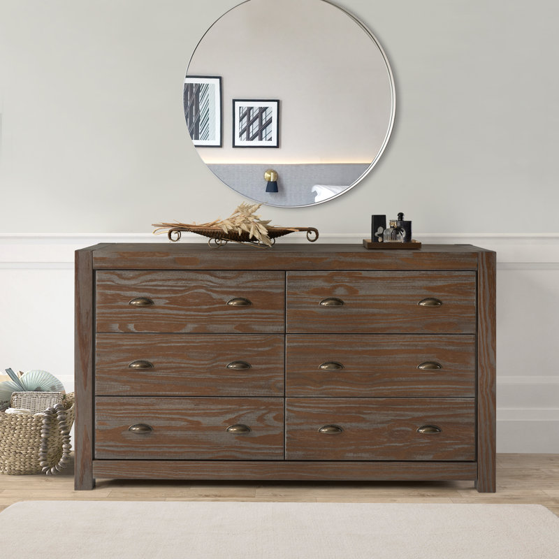 Commode large 6 tiroirs en bois massif noyer Christian
