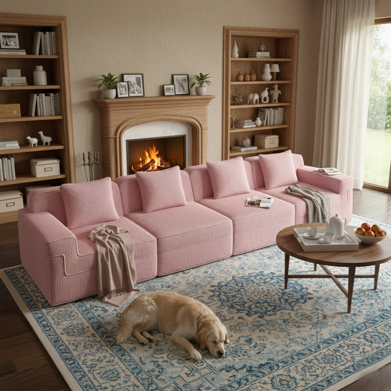 Modular Compression Sofa – Linear Design, Pink, 4