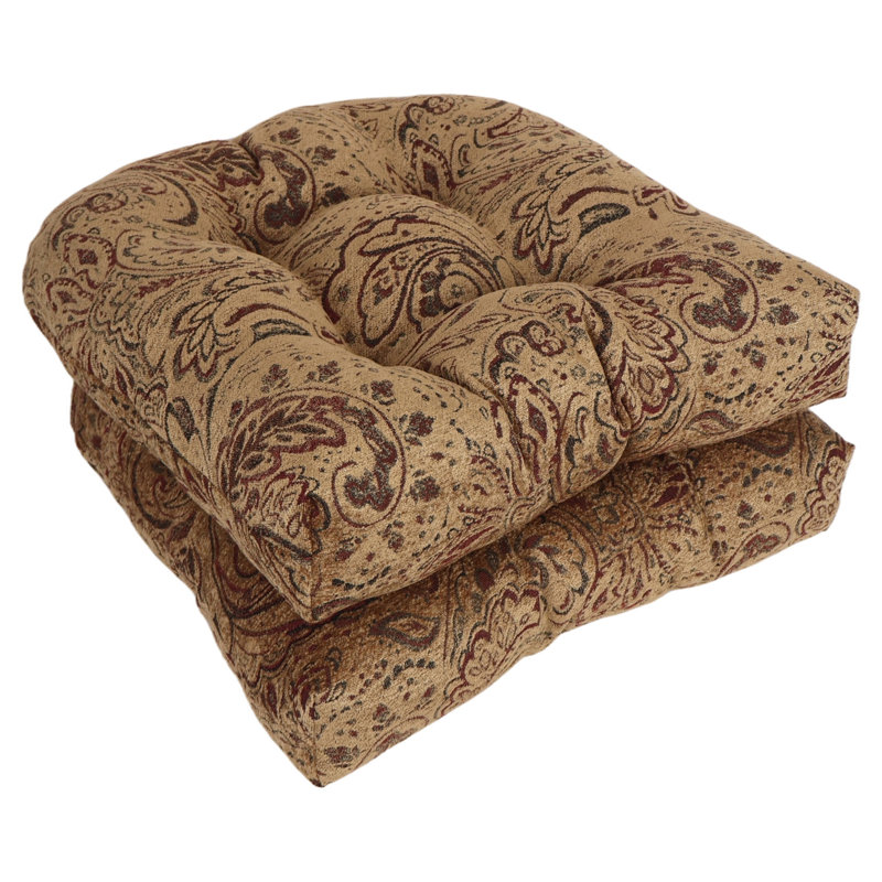 Coussin de chaise en chenille de 19 po à dossier arrondi en jacquard, Cachemire brun / brun clair