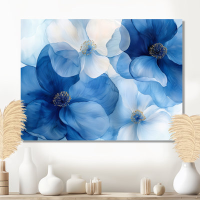 Bleu et blanc, cornouiller délicat, pétales de fleurs II, reproduction d'art traditionnelle en métal, cornouiller en métal