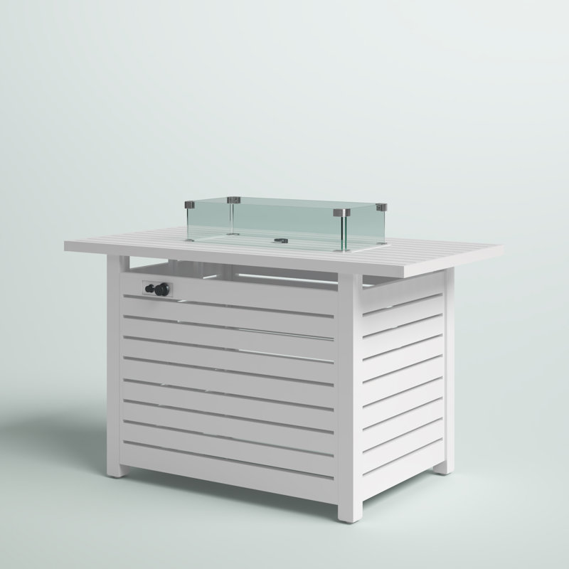 Sedillo Rectangle Steel Propane Smokeless Fire Pit Table with Hidden Fuel Tank, White