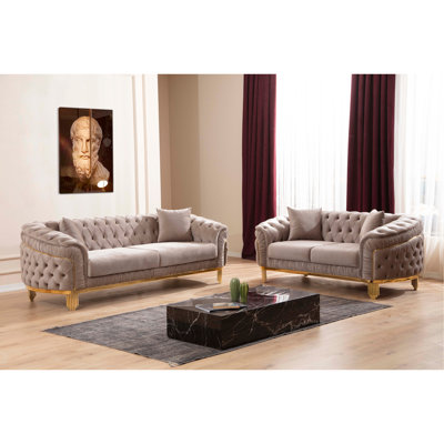 Ensemble de salon de style moderne 2 pièces (canapé et causeuse inclus) en bois avec surface capitonnée