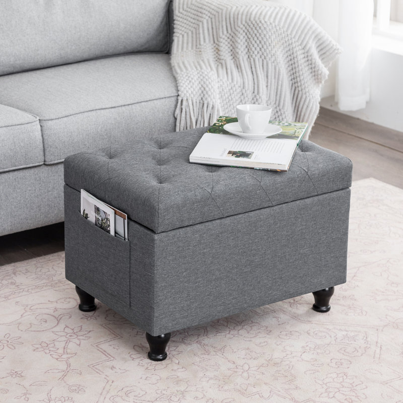 24 Inches Upholstered Storage Ottoman, Light Gray