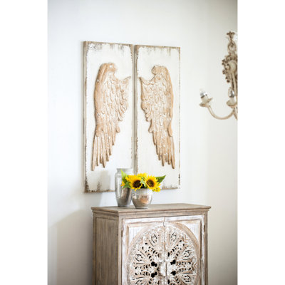 Of 2 Feather Wing Wall Panels, Distressed White, 42h X 15.5w, Transform Your Home Aesthetic With Living Room, Dining Hallway Panels In 42x15.5 Inches, Rectangular Hanging Decor For Living, & Rooms