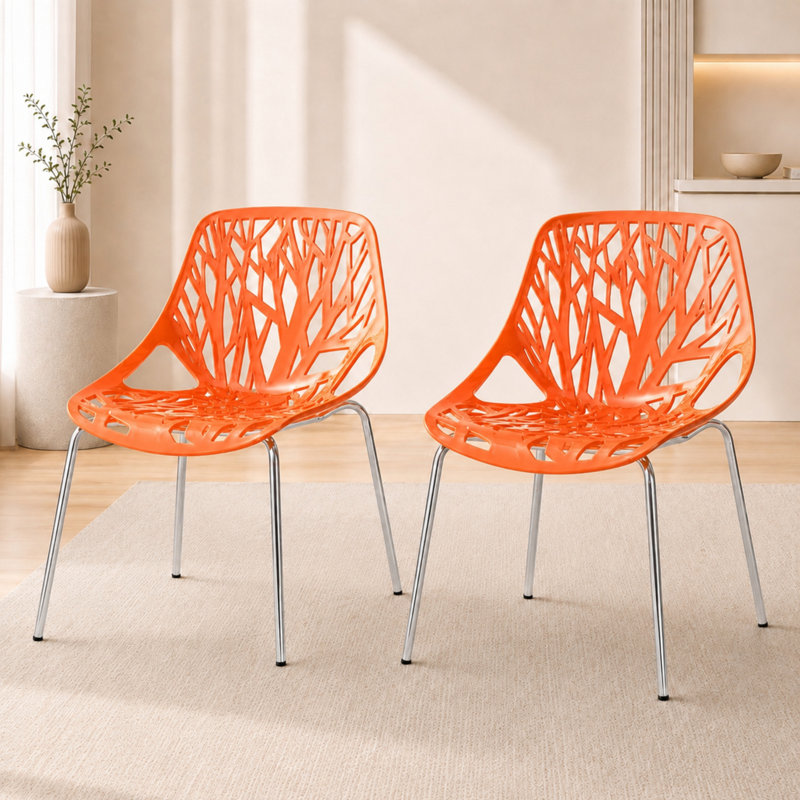 Chaises d'appoint empilables avec dossier à découpes florales et pieds en acier inoxydable - sièges de cuisine, de restaurant ou de banquet modernes