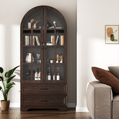 Armoire de rangement arquée de 71 po de hauteur avec portes et tiroirs, armoire de présentation pour cuisine ou salle à manger