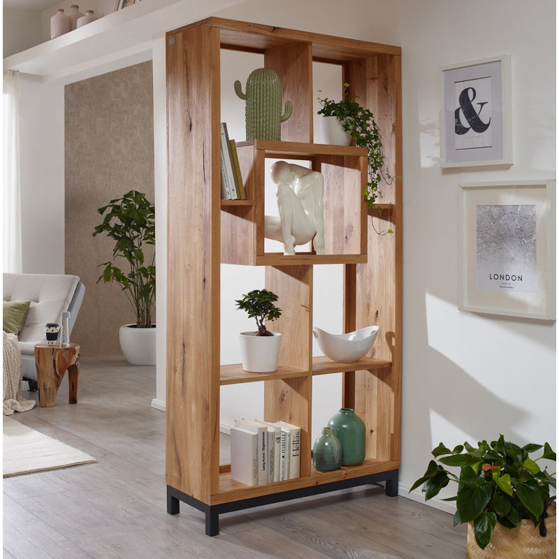 Villanders 200cm H x 100cm W Solid Wood Geometric Bookcase, Natural