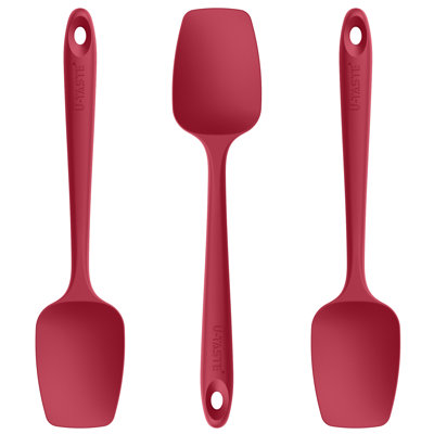U-Taste 480°F High Heat Resistant Silicone Spoon Spatula Set of 3, BPA-Free Food Grade Kitchen Cooking Baking Mixing One Piece Seamless Flexible Rubber Scraper for Nonstick Cookware (Red)