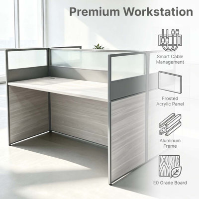 Bureau rectangulaire pour 3 personnes et poste de travail cubique avec classeurs