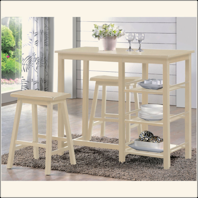 Buttermilk 3-Piece Counter Height Set With Shelves