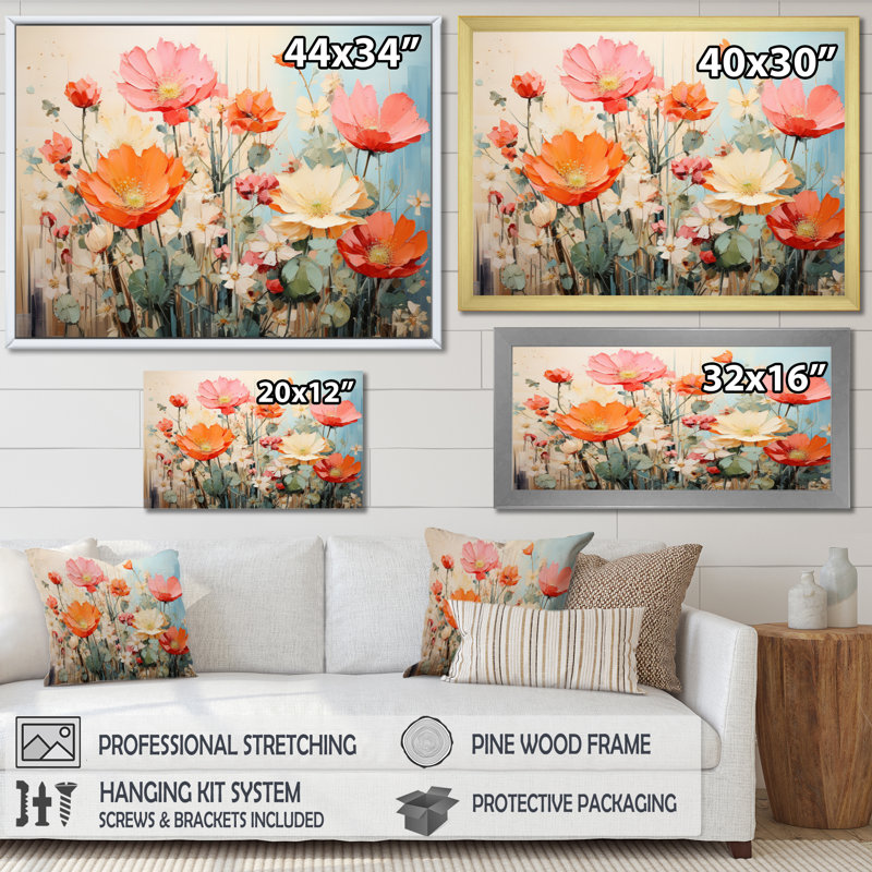 Représentation de cactus beige corail multicolore, reproduction sur toile, H 34 po x l 44 po x P 1,5 po, Cadre photo noir