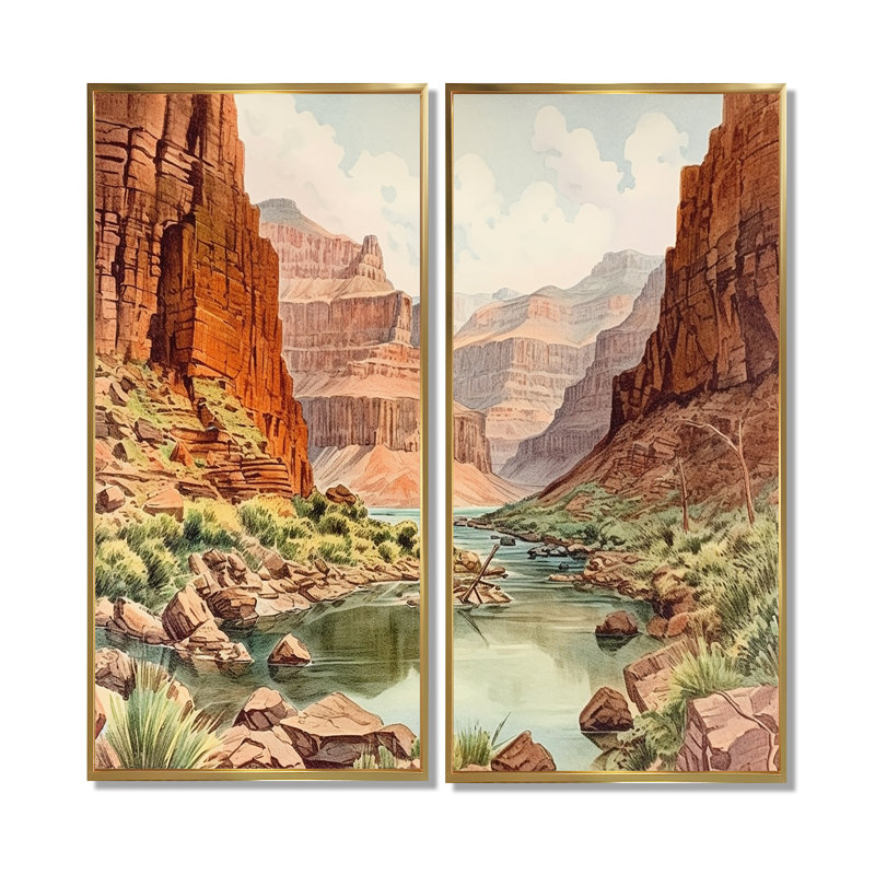 Paysage de canyon - paysages canyon 2 impressions sur toile, 20" H x 24" W, Impression encadrée flottante, Gold