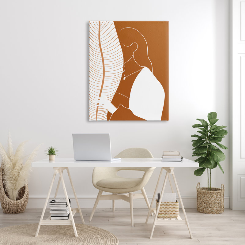 Woman Behind Palm Leaf Abstract Portrait - Print on Canvas, Wood Plaque, 48" H x 36" W