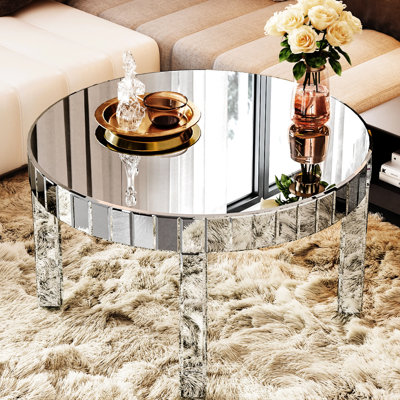 Round Coffee Table 31.5 Inches, Mirror Aesthetic, Easy Assembly, Structure For Contemporary Offices - Inch Art Mirrored Table, Space Saving Design, Stable Support, Quick Setup Small Apartments
