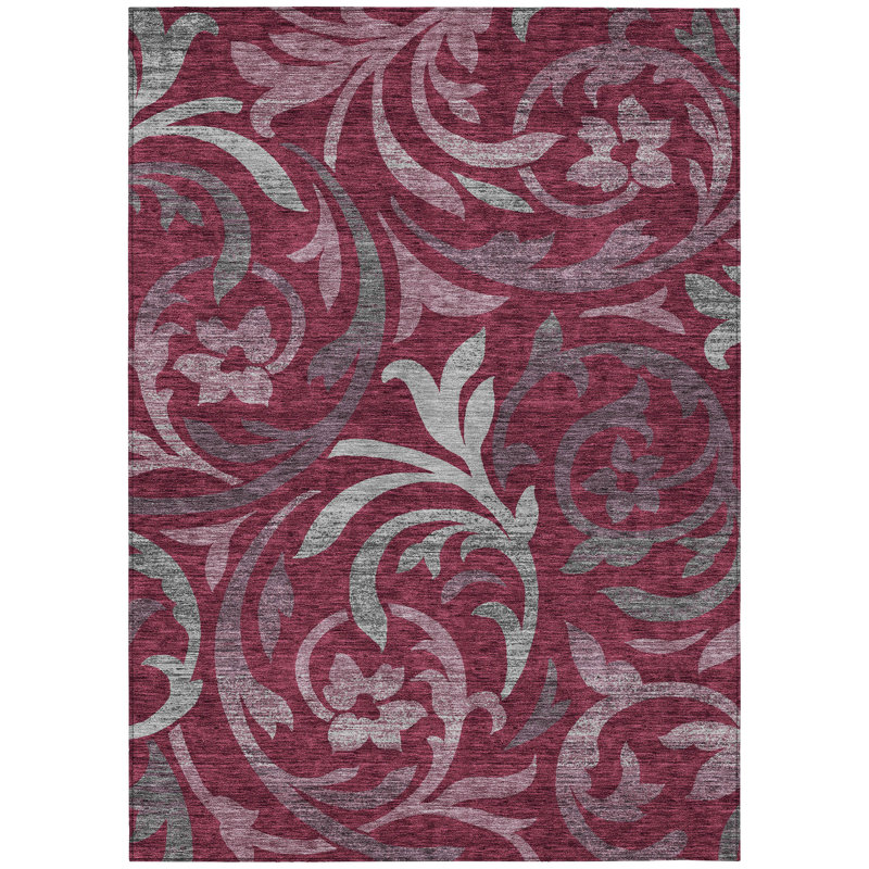 Washable Floral Indoor / Outdoor Rug, Rectangle 10' x 14'