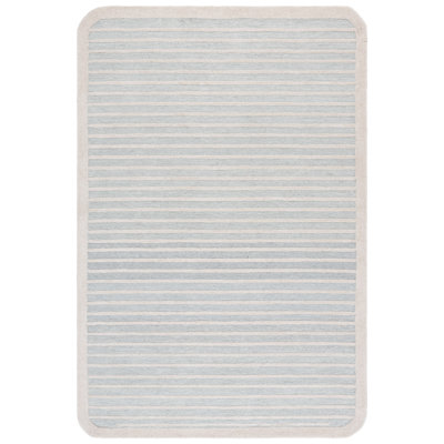 Tapis rayé en laine / coton touffeté à la main ébène bleu clair / ivoire