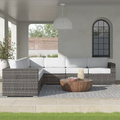 Tressel 122'' High-Density Polyethylene (HDPE) Wicker Outdoor Patio Sectional with Sunbrella® Cushions