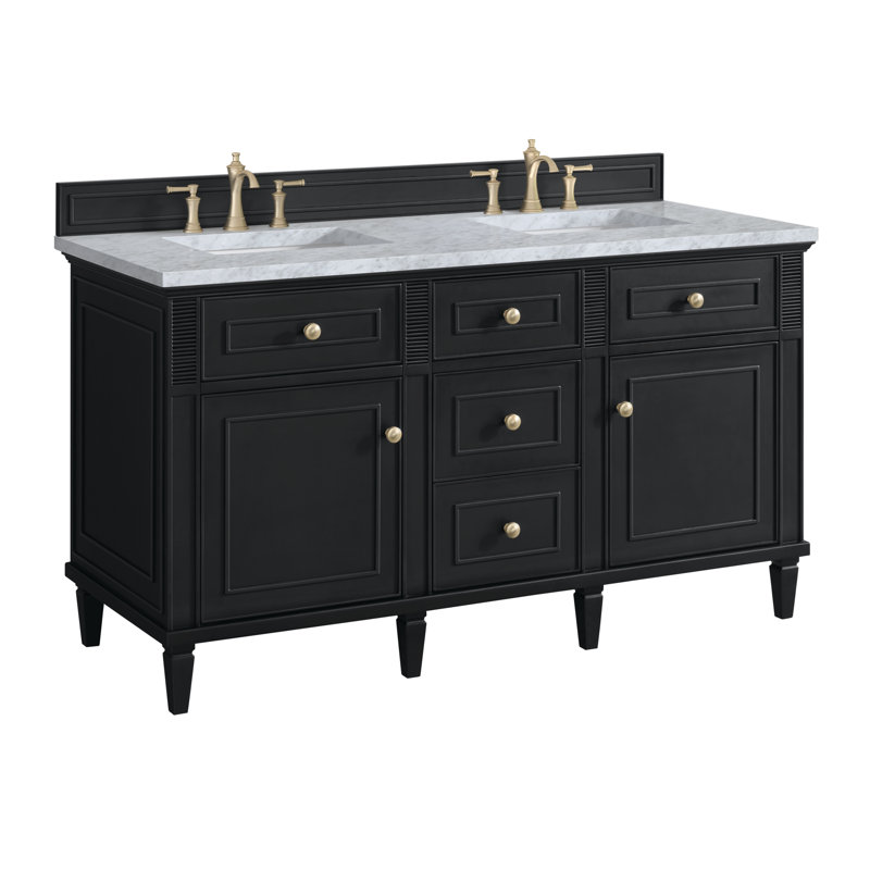 Lorelai 60'' Double Bathroom Vanity with Top, Carrara White, Black Onyx, 8" Widespread