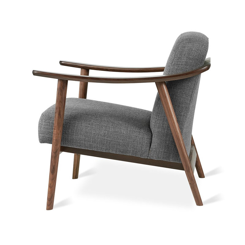 Baltic 76.2Cm Top Grain Leather Wide Armchair, Andorra Pewter Performance Basketweave, Walnut