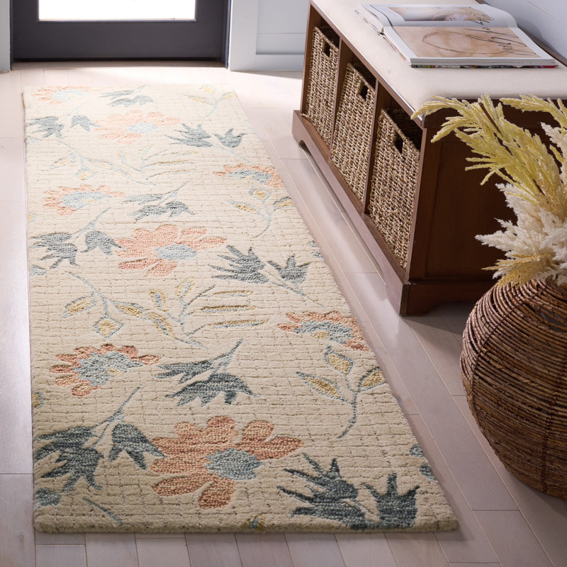 Tapis d'intérieur en coton touffeté à la main Jardin, Tapis de couloir 2 pi 3 po x 8 pi