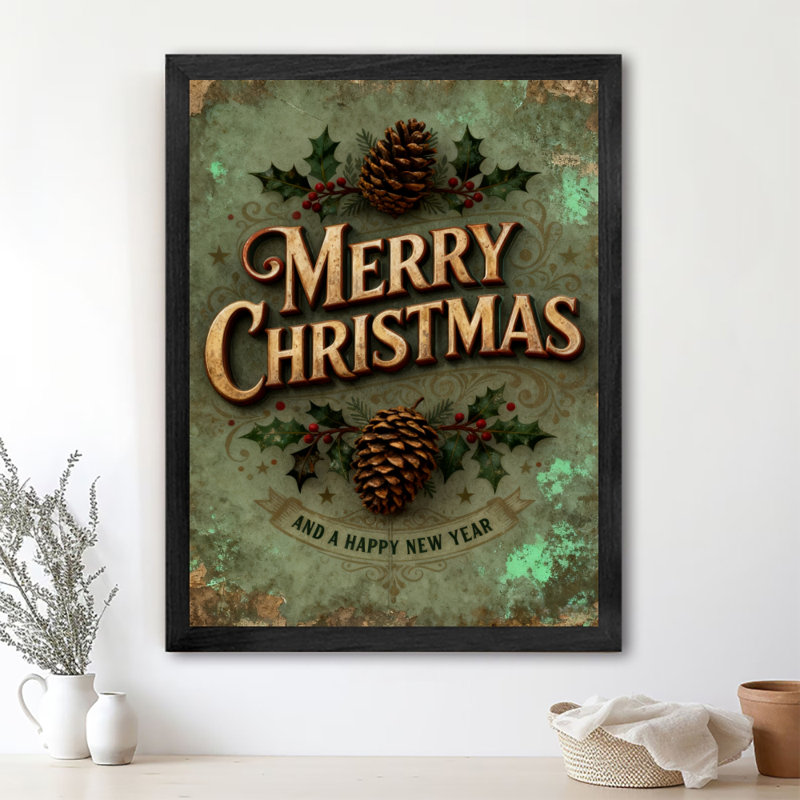 Art mural rétro noir encadré «Merry Christmas», impressions de style rétro, H 25 po x l 17 po