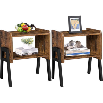 Ensemble de 2 tables de bout empilables, tables de chevet à tablettes de rangement ouvertes, tables d'appoint rustiques brunes pour la chambre à coucher, le salon et le vestibule