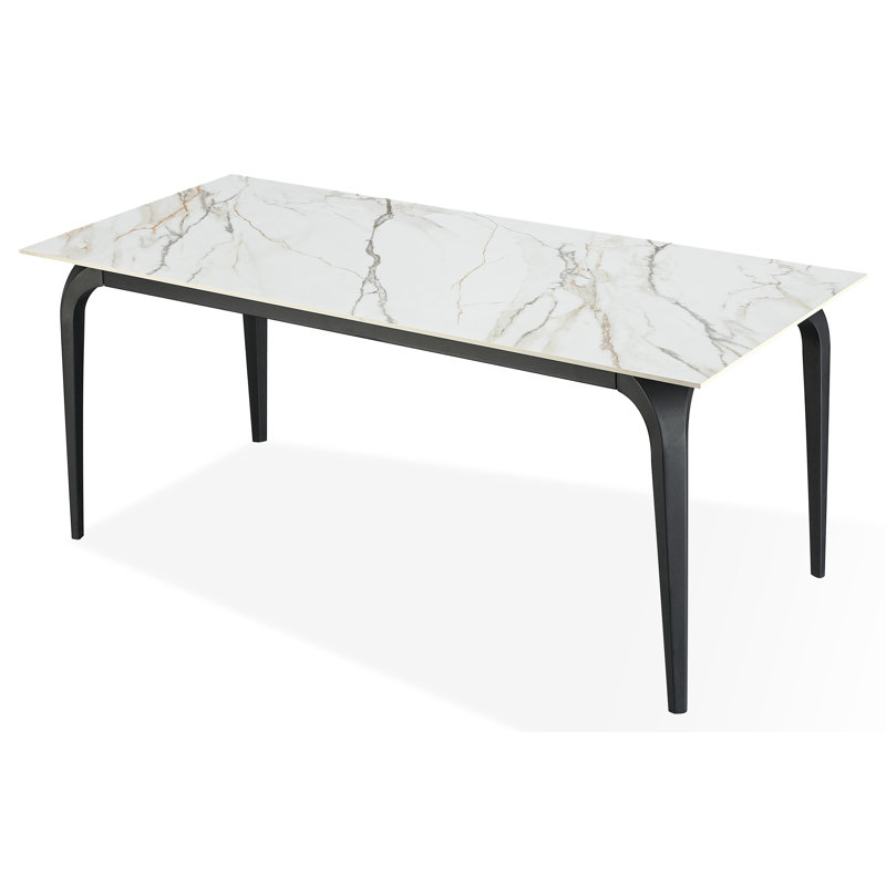 Stone Top Metal Base Dining Table, White