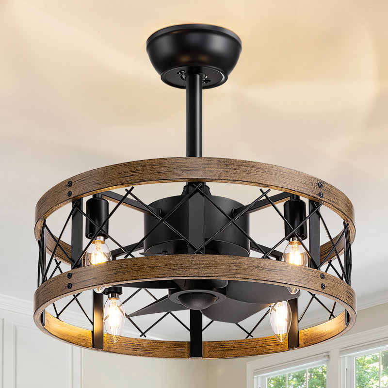 Ventilateur de plafond en cage 17,7 po avec ensemble d'éclairage et télécommande