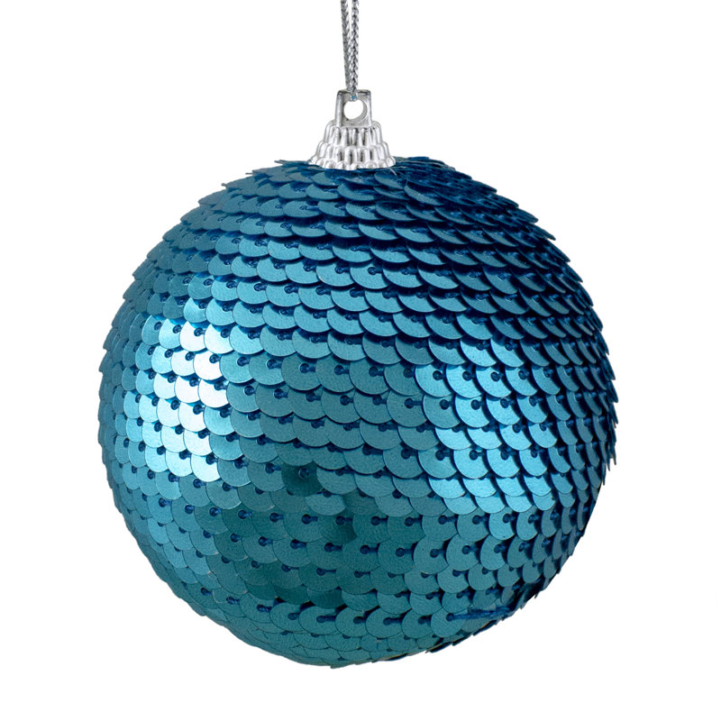 Ornement boule de Noël à paillettes incassable 3 po, Bleu ciel