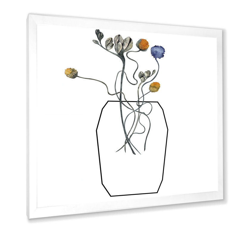 Composition avec bouquet floral minimaliste VI - Impression sur toile, H 30 po x l 30 po, Cadre photo blanc
