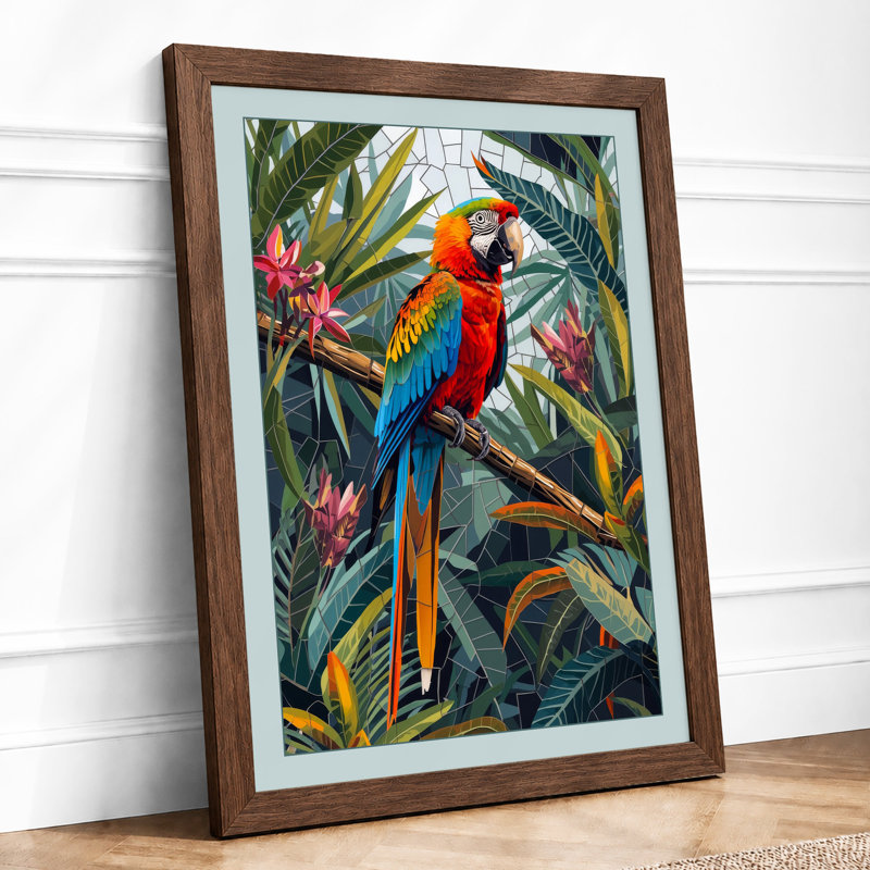 Scarlet Jungle Tropical - Framed Print, A4 - 29.7 x 21.0 cm, Walnut