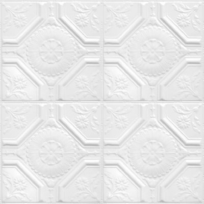 American Tin Ceilings  2' x 2' (24" x24") Wall Panels & Ceiling Nail-Up Tiles - Floral Diamonds (Set of 5 - Covers 20 Sq ft)