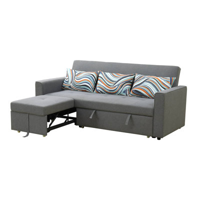 Canapé-lit 1 pièce en tissu gris moelleux