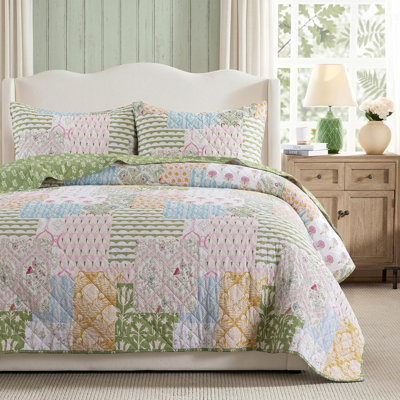 Palassio 100% Cotton Reversible Patchwork Quilt,Queen Size, Multi Colour