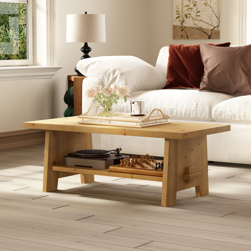 43.3'' Coffee Table with Solid Fir Wood Top Mortise Tenon Design, Natural