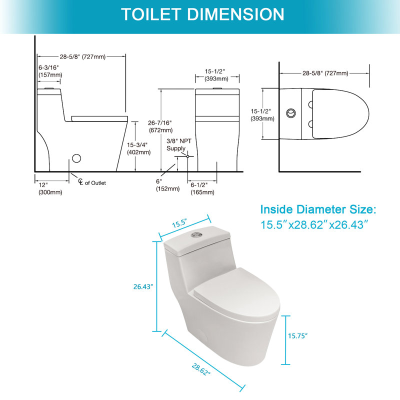 Ceramic Toilet With Skirted Bowl And Peaceful Seat One 360-Degrees Cleaning