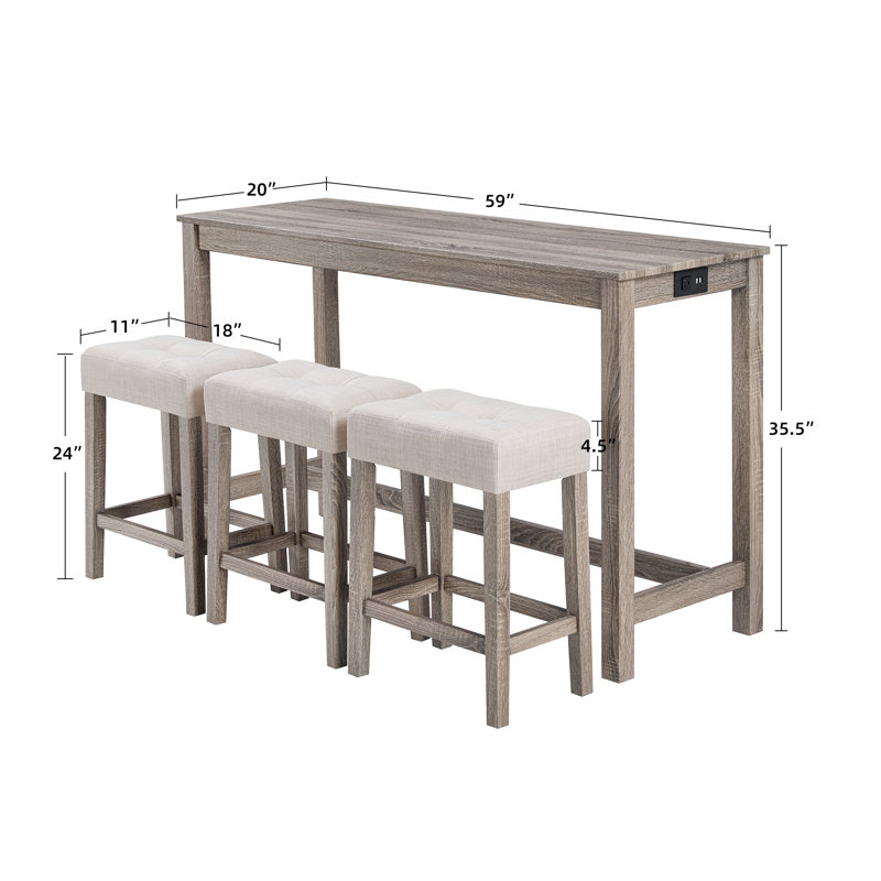 Teneile 59" Wide Transitional 8-Piece Counter Height Dining Set With USB Ports, Brown