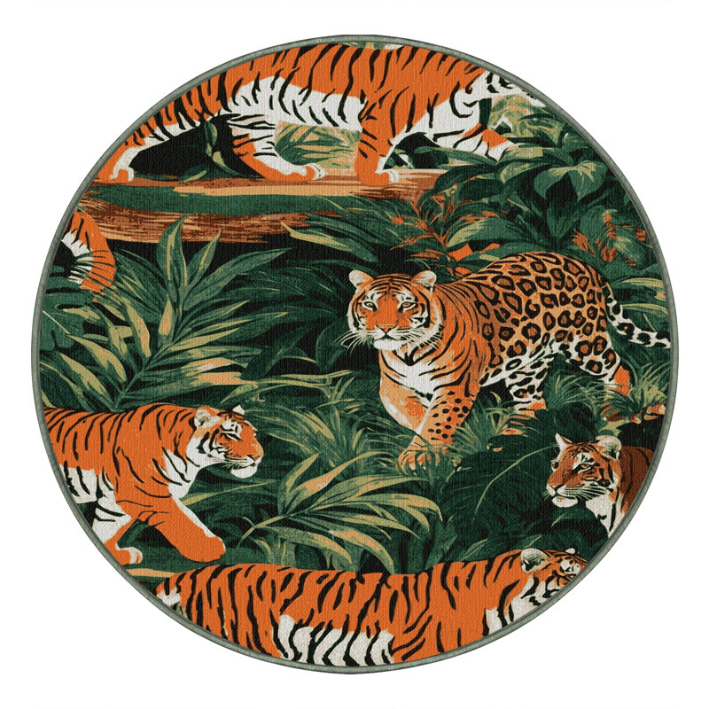 Washable Jungle Cat Big Cats Area Rug, Round 3'