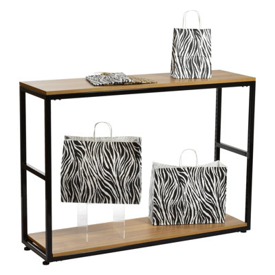 35" H X 48" W - Steel Frame Modern Console Table With 2 Wood Laminate Shelves