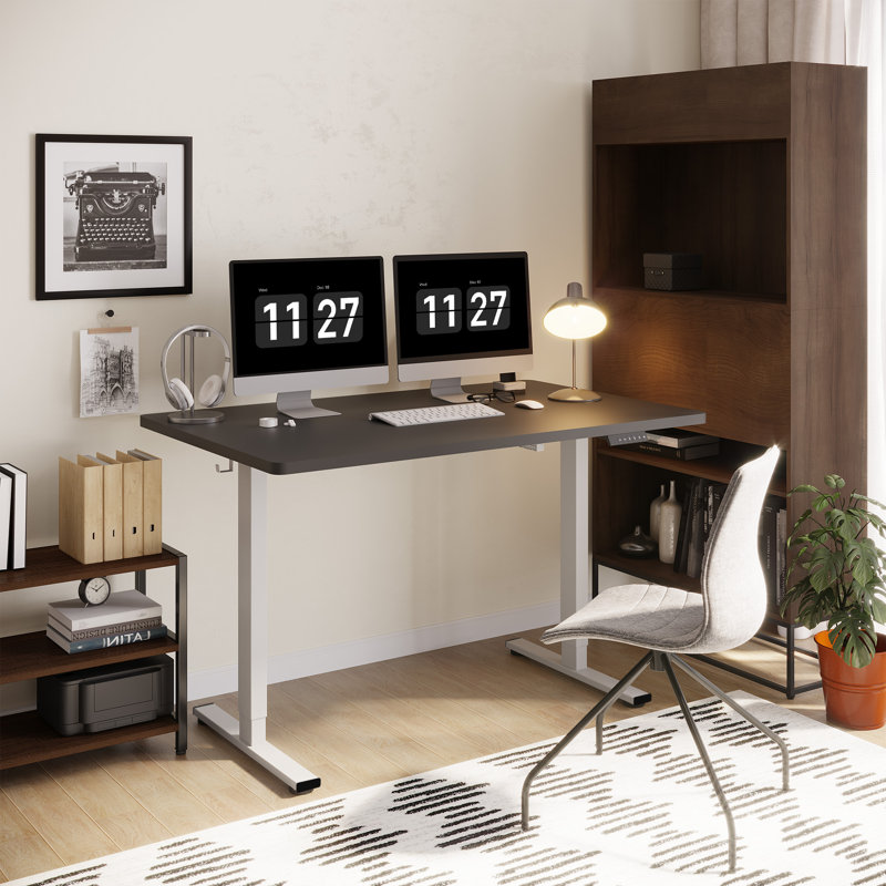 Dojtcho Home Office Adjustable Standing Desk, 46.6" H x 48" W x 30" D, Black/Gray