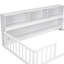 Lit simple avec unité de chevet, garde-corps et tablettes blanches dans la chambre à coucher, entrée-738975051-738975050