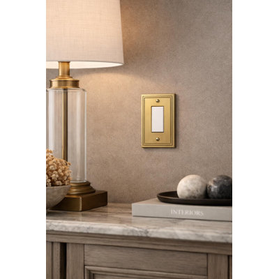 Rio Salto Imperial Collection Brushed Brass Gold Metal Outlet Covers, Premium Heavy-Gauge Wall Plates, 1-Gang Blank Electric Switch Plate Cover, Midsize 5.0" x 3.13"