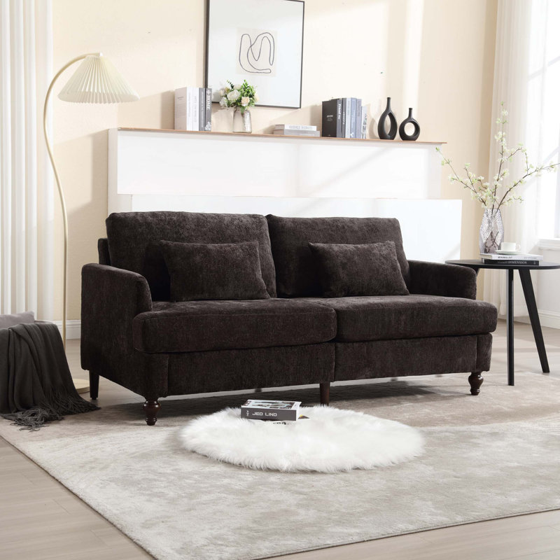 Canapé en chenille de style Mid-Century moderne avec coussins amovibles, Chenille noir