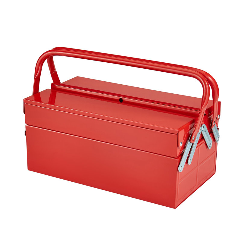 Boîte à outils en porte-à-faux en acier rouge de 14 pouces avec organisateur à 3 plateaux et poignées doubles - Rangement portatif robuste